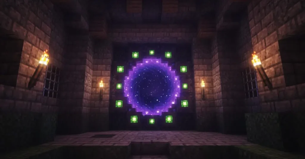 Activated End Portal in Minecraft Stronghold ready for teleportation to End dimension