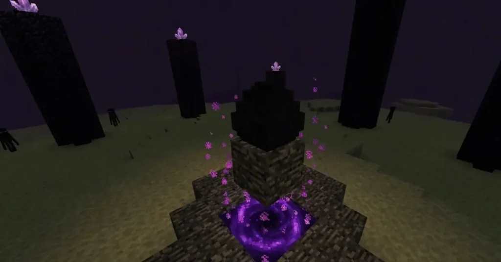 Rare Minecraft Dragon Egg trophy on exit portal after defeating Ender Dragon