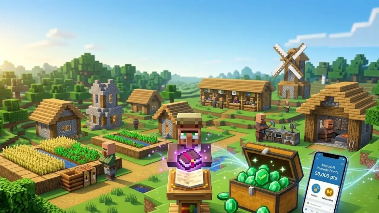 Minecraft librarian villager at lectern with enchanted book, farmer at composter, and armorer with blast furnace, representing all villager jobs and trades in the 2026 trading guide.